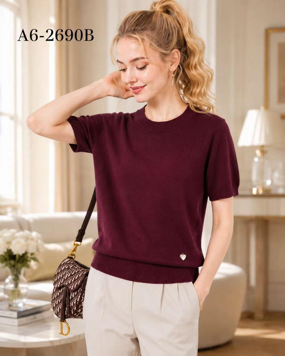 Sweter z krótkim rękawem, gładki