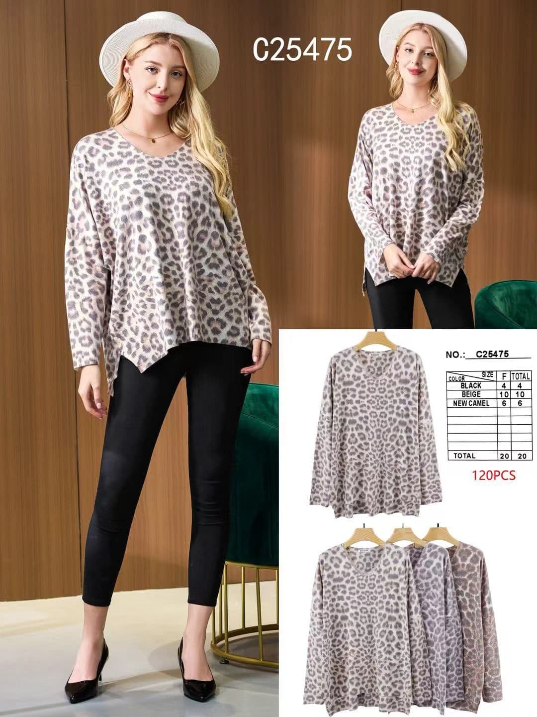 Sweter w panterkę z dekoltem w serek