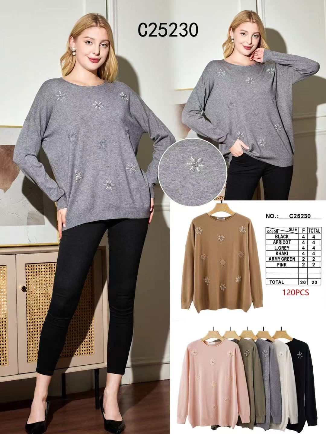 Sweter z aplikacjami kwiatów z cyrkonii