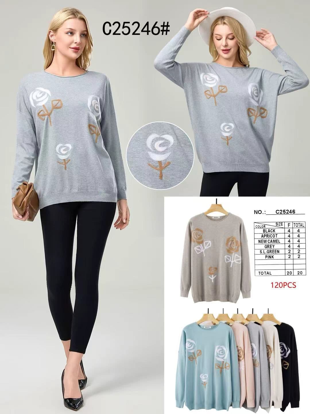 Sweter z wtopionym wzorem róż