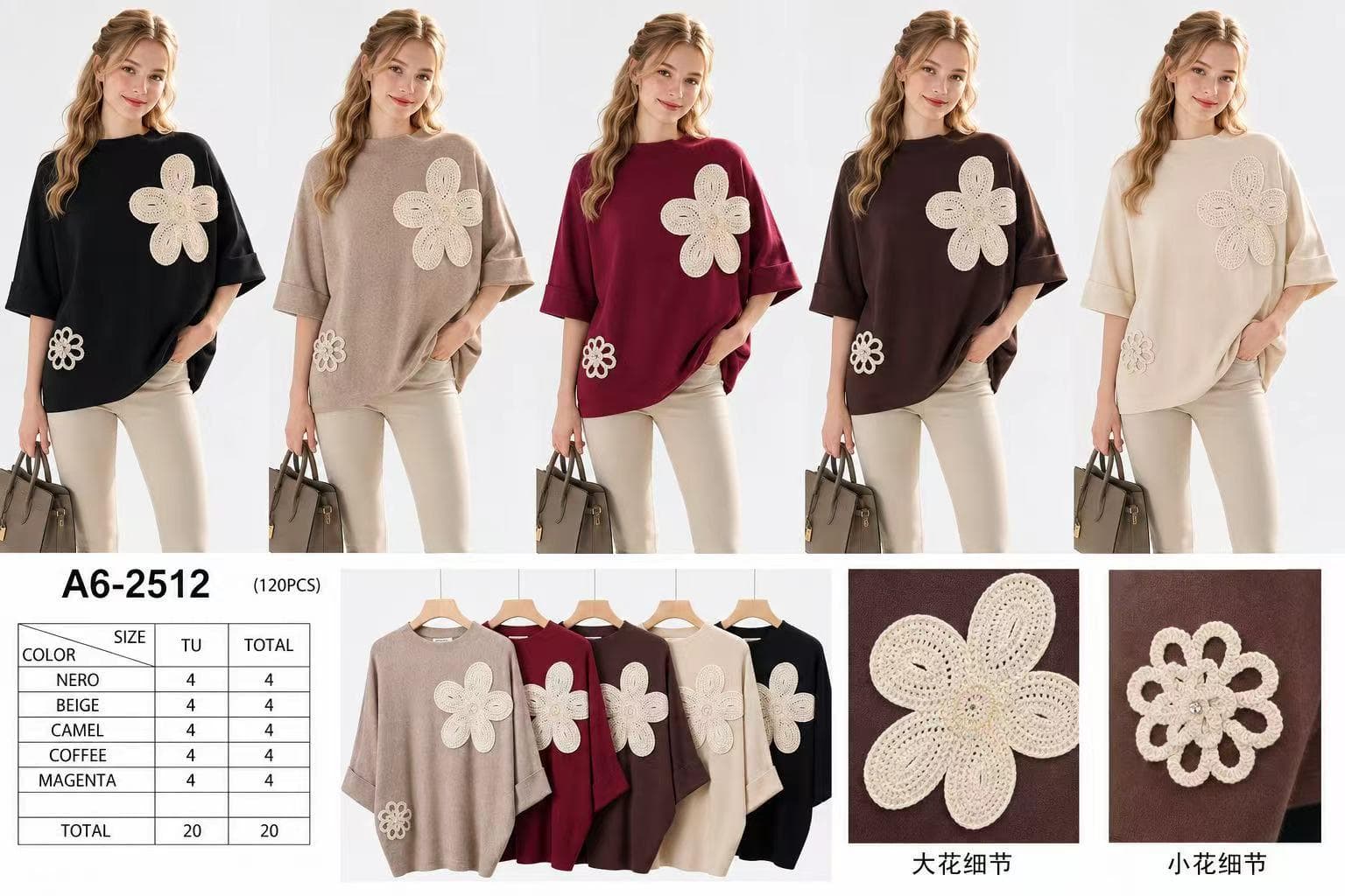Sweter oversize z szydełkowymi kwiatami