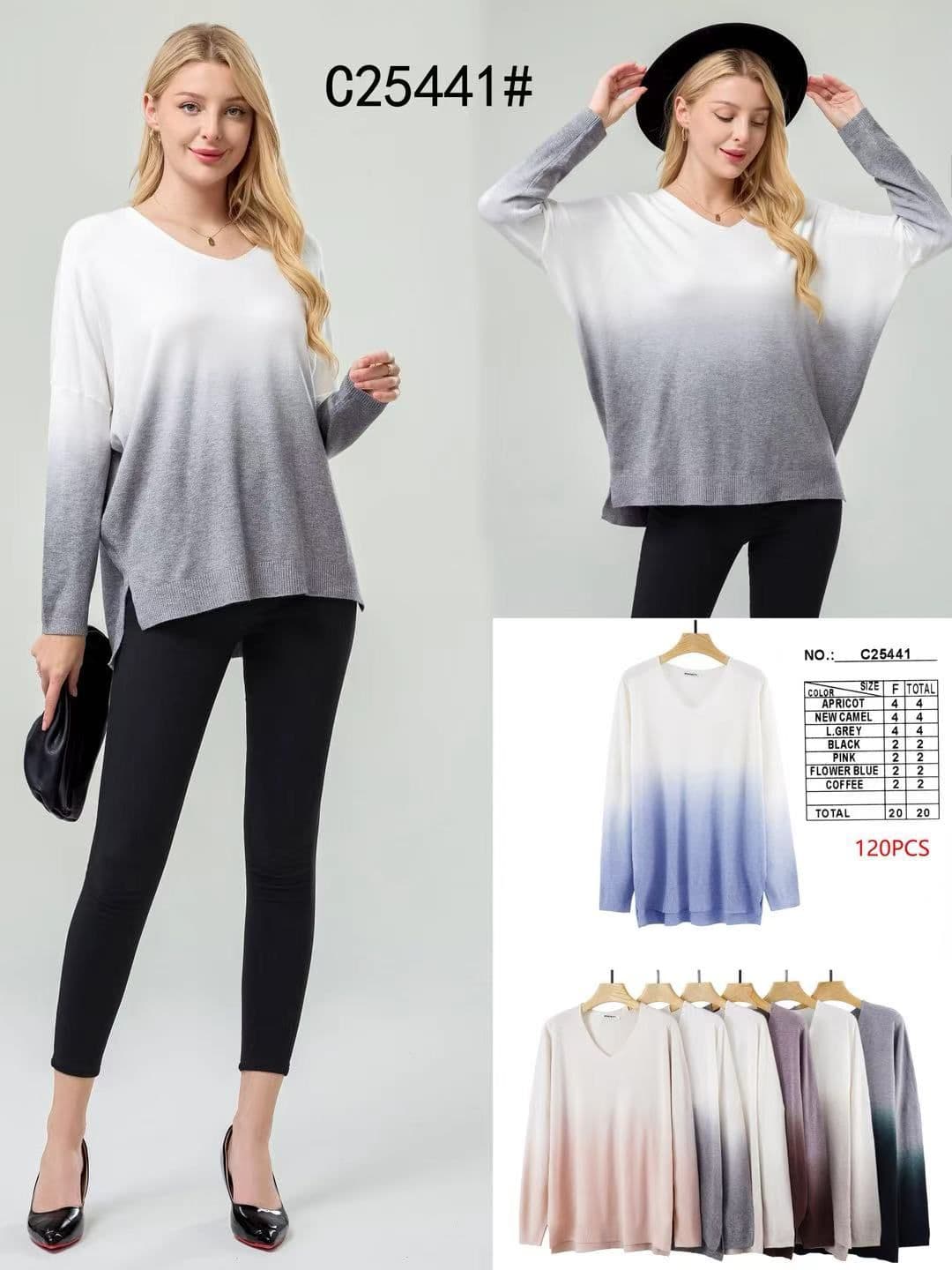Sweter cieniowany z dekoltem w serek